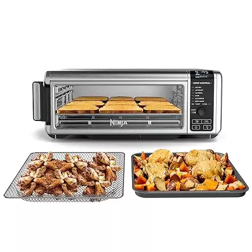 Ninja Foodi 8-in-1 Digital Air Fry Oven, Large Toaster Oven, Flip-Away For Storage, Dehydrate, Keep Warm, 1800 Watts, Stainless (SP101C) Canadian Version